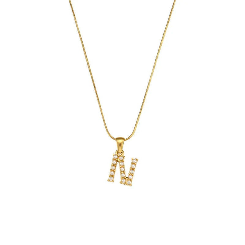 Colar Letra Inicial com Pérolas Banhado a Ouro 18K