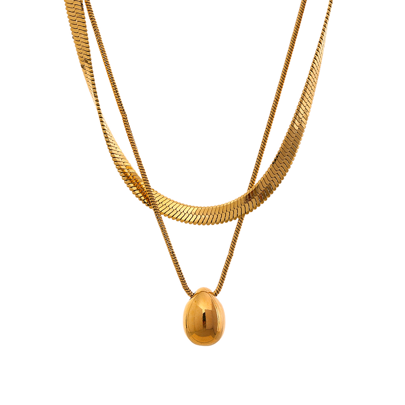 Colar Duplo Malha + Pendente Banhado a Ouro 18K