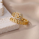 Anel Ajustável Cinto com com Zircônias