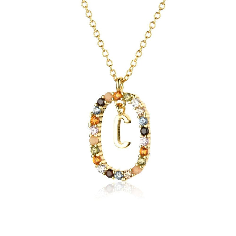 Colar de Inicial com Zircônias Coloridas Banhado a ouro 18K