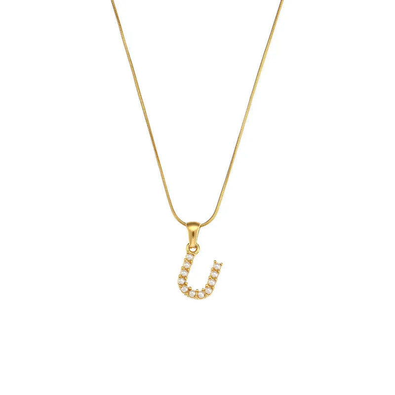 Colar Letra Inicial com Pérolas Banhado a Ouro 18K
