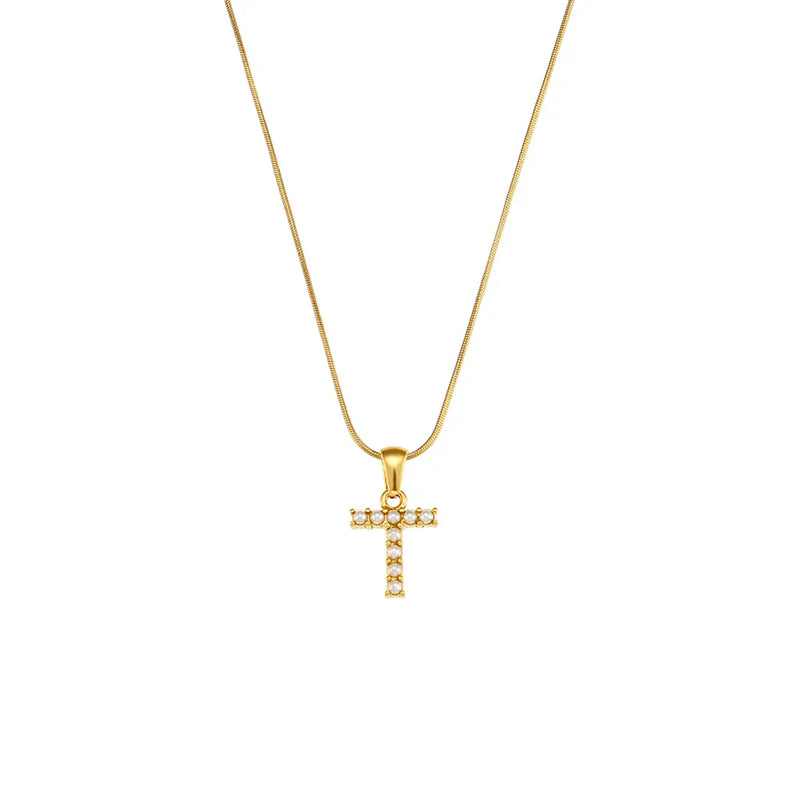 Colar Letra Inicial com Pérolas Banhado a Ouro 18K