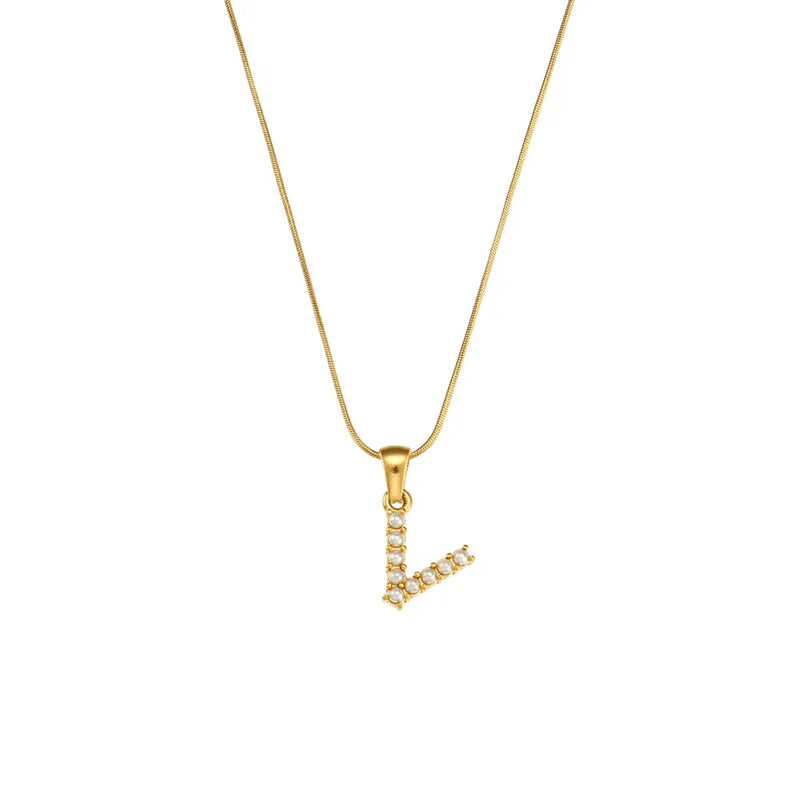 Colar Letra Inicial com Pérolas Banhado a Ouro 18K