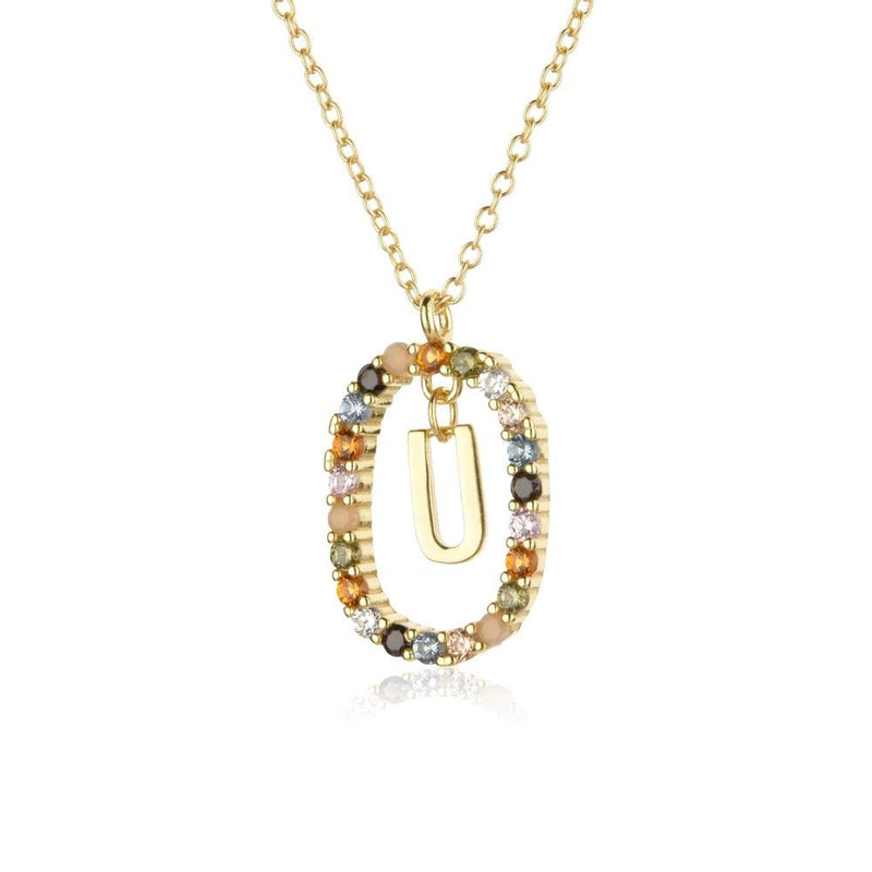 Colar de Inicial com Zircônias Coloridas Banhado a ouro 18K