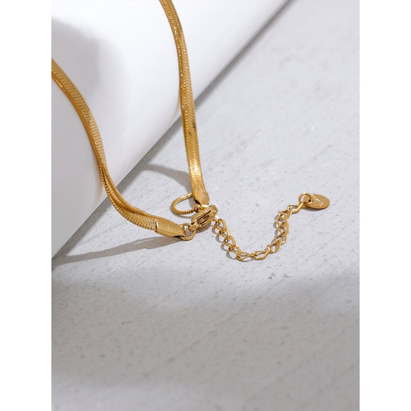 Colar Duplo Malha + Pendente Banhado a Ouro 18K
