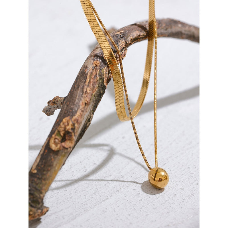 Colar Duplo Malha + Pendente Banhado a Ouro 18K