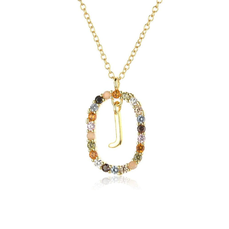 Colar de Inicial com Zircônias Coloridas Banhado a ouro 18K
