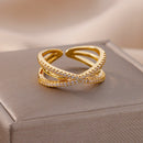 Anel Ajustável Dona Cruzado com Zircônias