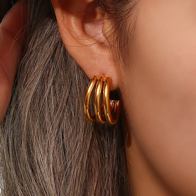 Brinco Argola Tripla Banhado a Ouro 18K