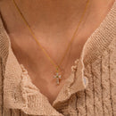 Colar Fé Cruz com Zircônia Baguete Banhado a Ouro 18K