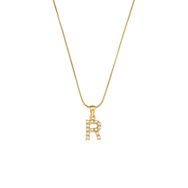 Colar Letra Inicial com Pérolas Banhado a Ouro 18K