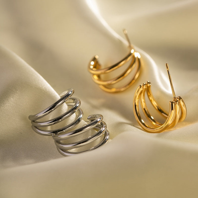Brinco Argola Tripla Banhado a Ouro 18K