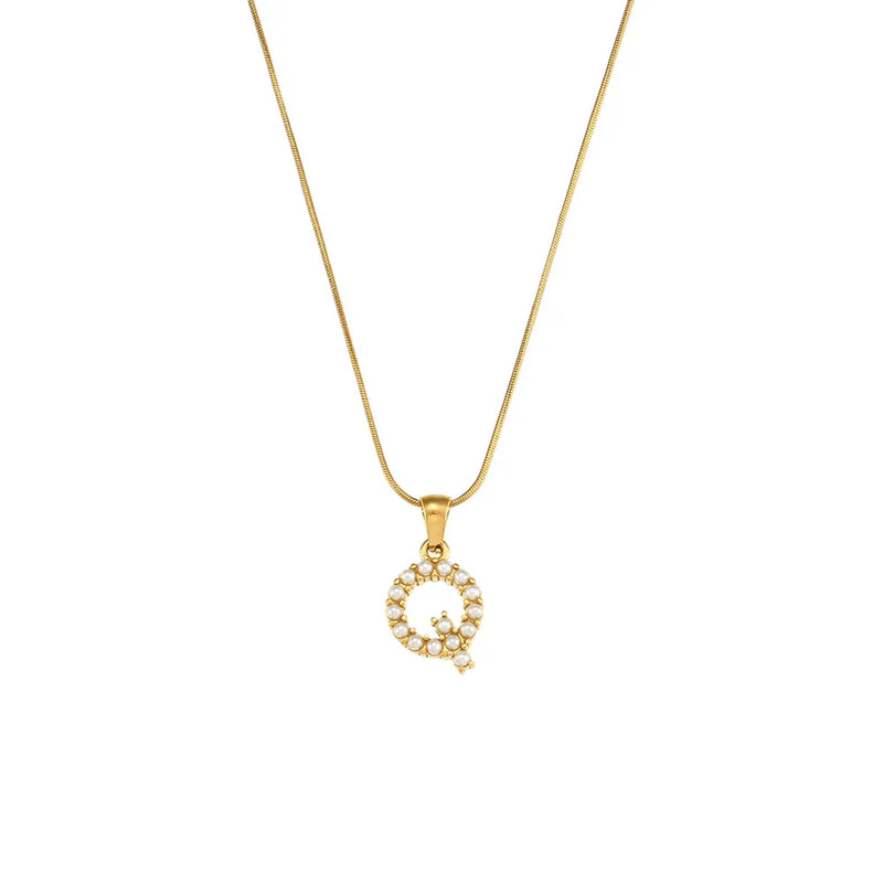Colar Letra Inicial com Pérolas Banhado a Ouro 18K