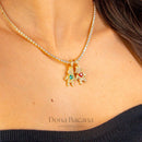 Colar Filhos Glow com Pedras Coloridas - Rivieira e Pingentes de Filhos Cravejados