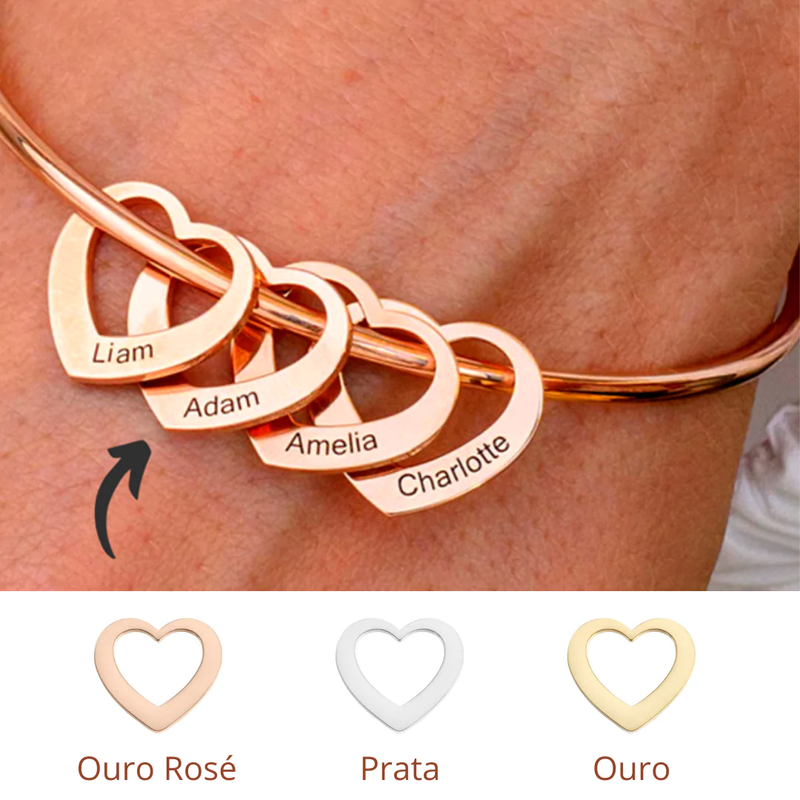 Pulseira de Coração - Nomes Personalizados (Gravada a Laser)